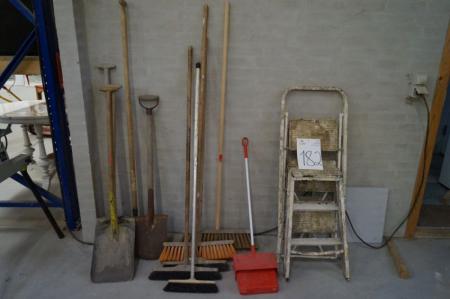 Miscellaneous ladders, shovels, brooms, etc.