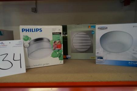 1 pc., Outdoor wall lamp, mrk. Philips + 1. bath room ceiling lamp, mrk. Aqua + 1. ceiling lamp, mrk. Philips. new