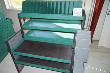 1 piece. bilreol B 130 x H 122 x D 47 cm with 4 shelves + 1 stk.BL 115 X H 90 x D 47 cm with 2 shelves + 3 ks. Filing + seat module