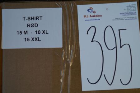 Firmatøj uden tryk ubrugt: 40 stk. rundhalset T-shirt, RØD,  100% bomuld . 15 M - 10 XL - 15 XXL