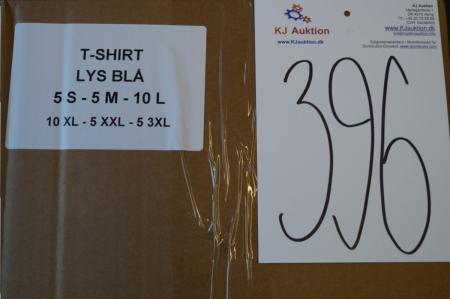 Firmatøj uden tryk ubrugt: 40 stk. rundhalset T-shirt, LYS BLÅ, rib i halsen, 100% bomuld . 5 S - 5 M - 10 L - 10 XL - 5 XXL - 5 3XL