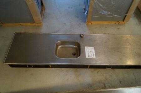Stainless steel countertop with sink, B 60 x L 278 cm