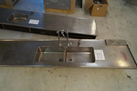 Stainless steel countertop with sink, B 60 x L 344 cm