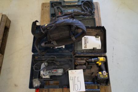 3 pieces. power tools, mrk. Bosch / DeWalt + driven belt