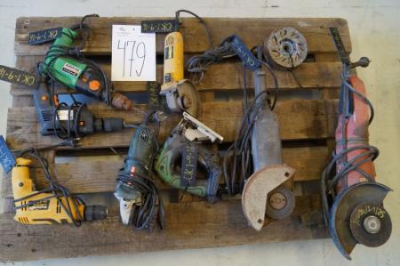 Pallet with div. Power tools, drill, angle grinder etc.
