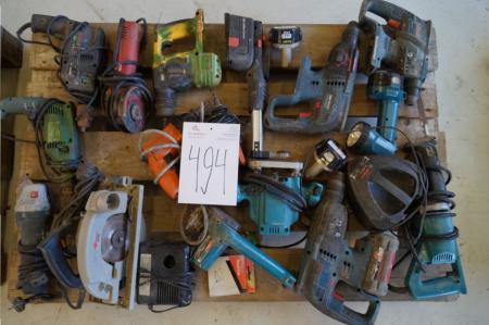 Pallet with div. Drills, angle grinders, cutters, reciprocating saw, etc.