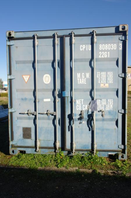 Container, 20 fods, fra 1999, God stand, med kraftstik på side, indhold medfølger ikke