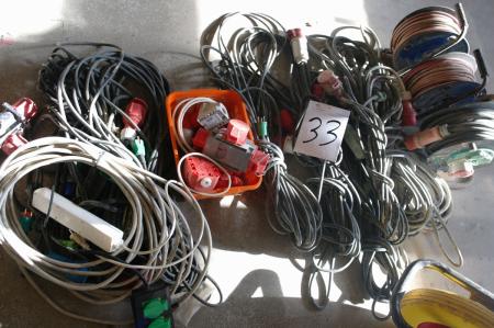 3 stk kabeltromle, Diverse kraftstiksforlængere og diverse 230volts forlængere, samt diverse dåser og stik