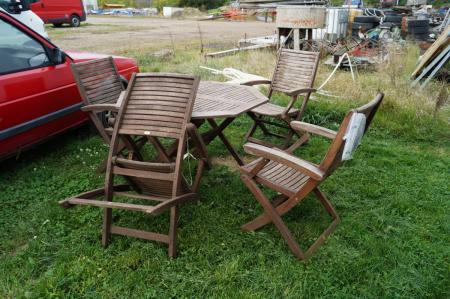 Havemøbel sæt, 1 bord, 4 stole, teak træ, Jutlandia