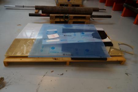 Pallet with various plexiglass and turning plastic + 2 stainless plates.