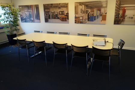 Meeting table can be divided into two 320x110 cm + 12 pcs randers radius design chairs.