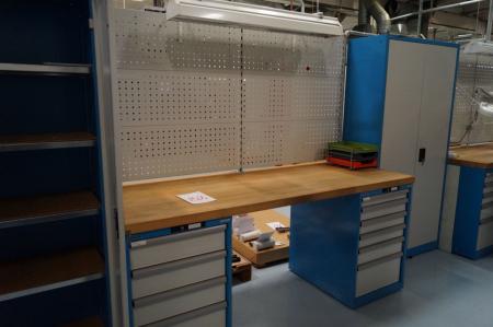 File bench tool board + 2 lista drawer sections with 10 drawers 210x80 cm