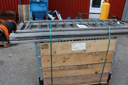 Pallet with stainless steel shelving for food, unassembled