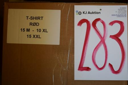 Firmatøj uden tryk ubrugt: 40 stk. rundhalset T-shirt, RØD,  100% bomuld . 15 M - 10 XL - 15 XXL
