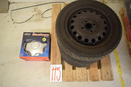 4 Stück Reifen mit Felgen geeignet für Citroen C1 + 4 Stück hjulkaplser.