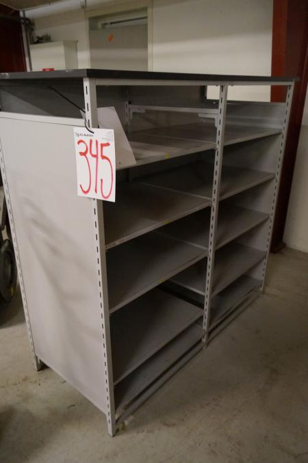 Heavy steel shelving m. 8 shelves, L 149 x W 122 x H 145 cm