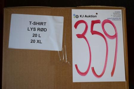 Firmatøj uden tryk ubrugt: 40 stk. rundhalset T-shirt, LYS RØD ,  100% bomuld .  20 L - 20 XL