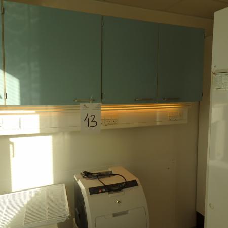 Wall cabinets with electrical panel, light fixture cabinet, drawer cabinet, drawer cabinet on wheels and printer