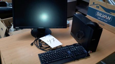 ACER PC with supply cable, monitor, keyboard and mouse.