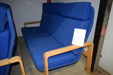 3 pers. Sofa, blå stof, høj ryg