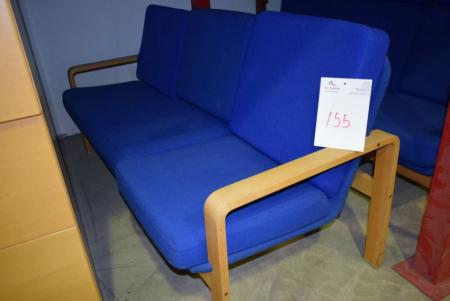 3 pers. Sofa, blå stof, lav ryg