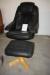 Armchair and ottoman in black leather / beech