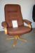 Armchair and ottoman in brown leather / beech