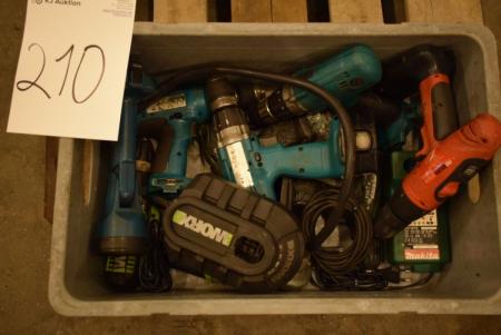 Box with mixed power tools