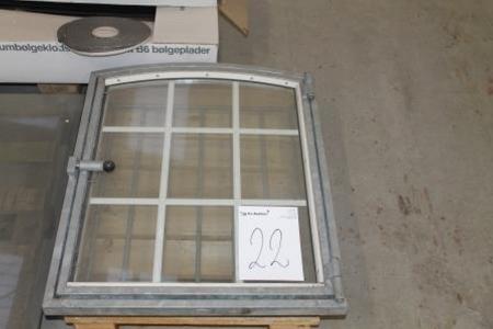 1 Stück verzinkt Corral Fenster m Bogen hxw 76 / 82x66,5 cm, Öffnung, Stahlstangen hinter, hitzebeständigem m Sprossen, ungebraucht