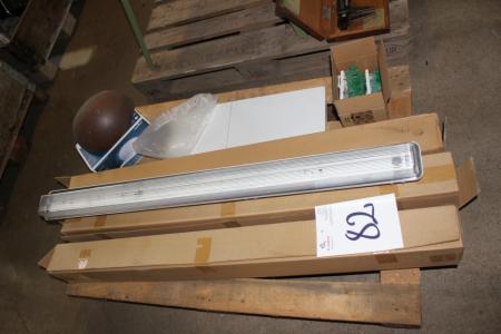 3 New fluorescent light fittings, 1 pc. udelampe, measuring gate and sockets