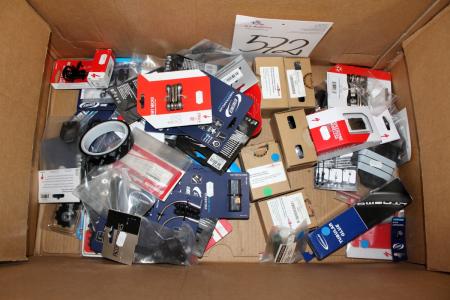 Box of assorted bicycle parts