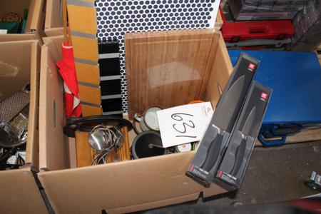 Box of assorted cookware