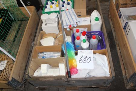 Pallet with various cleaning items