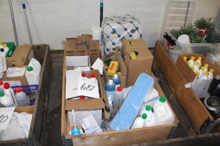 Pallet with various cleaning items