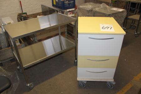 Stainless steel roller table 90 x 50 cm + drawers on wheels
