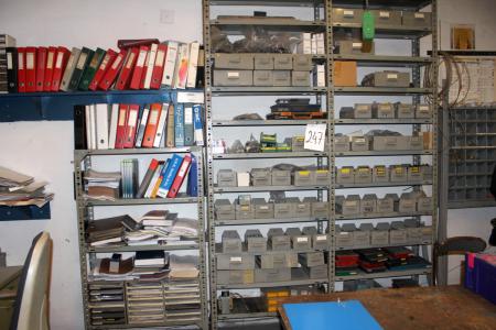 3 subjects steel bookcase containing various electronics parts etc.