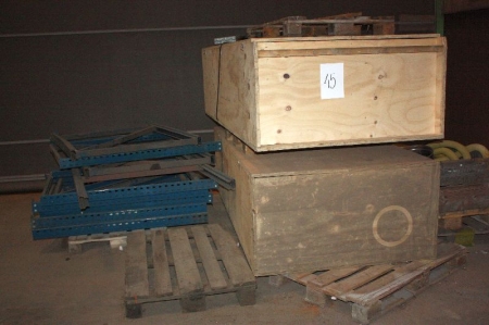 (2) wooden cabinets and various pallet racks