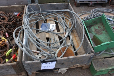 (3) pallets with various lifting equipment and wire