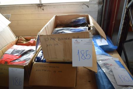 10 pcs. coveralls, ass. Colors and sizes + 10 pair of blue work pants, ass. Sizes