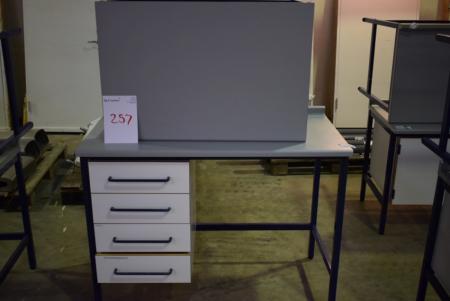 Skrivebord m. 4 skuffer. Skufferne kan flyttes, 60 x 120 cm + skrivebord uden skuffer, 60 x 90 cm