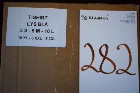 Firmatøj uden tryk ubrugt: 40 stk. rundhalset T-shirt, LYS BLÅ, rib i halsen, 100% bomuld . 5 S - 5 M - 10 L - 10 XL - 5 XXL - 5 3XL
