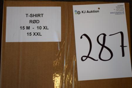 Firmatøj ohne Druck ungenutzt: 40 Stück. Rundhals-T-Shirt, ROT, 100% Baumwolle. 15 M - 10 XL - 15 XXL