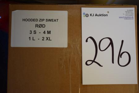 Firmatøj uden tryk ubrugt: 10 stk. Hooded zip sweat , RØD , 3 S - 4 M - 1 L - 2 XL
