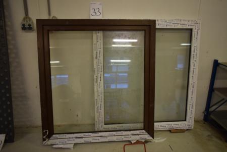 2 pcs. plastic windows, white exterior, dark brown interior, B 143.5 x H 155 cm