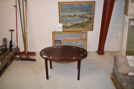 5 stk. malerier, ovalt bord, 65 x 90 cm 