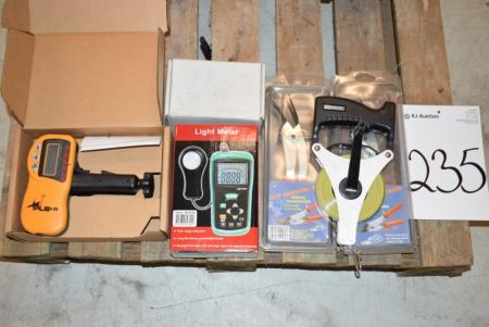 Metal measuring tape, laser meter, light meter, etc.
