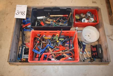Pallet with various tools, drills, etc.