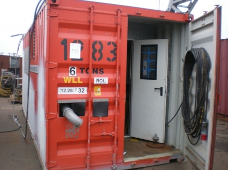 Container equipped for pressure and leakage testing. Content included