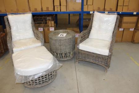 Garden Furniture set with 2 chairs, 1 stool + round table.