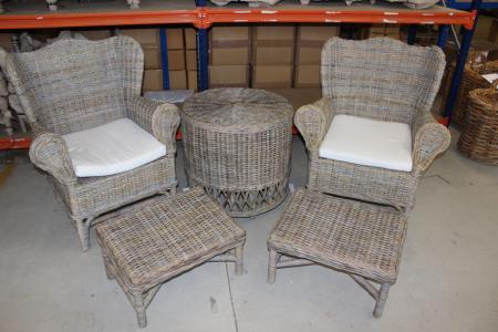 Garden Furniture set with 2 chairs + 2 stools and round table.